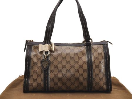 Auth GUCCI GG Crystal Ribbon Shoulder Hand Bag PVC Leather 181490 Brown 6553D Hot on Sale