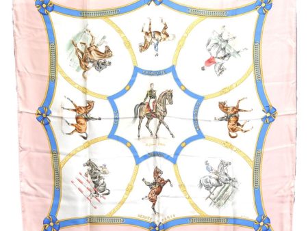 Auth HERMES Carre 90 Scarf  Ecole Francaise d Equitation  Silk Light Pink J0602 on Sale