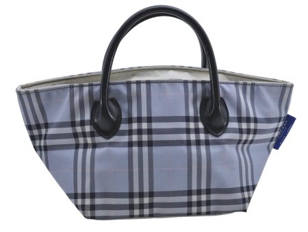 Authentic BURBERRY BLUE LABEL Check Hand Bag Nylon Leather Light Blue 5809D on Sale