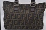 Authentic FENDI Zucca Hand Bag Purse Nylon Leather Brown 1426E Hot on Sale