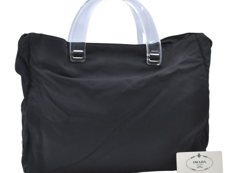 Authentic PRADA Nylon Tessuto Plex Plastic Tote Hand Bag B8166 Black 0539E Discount