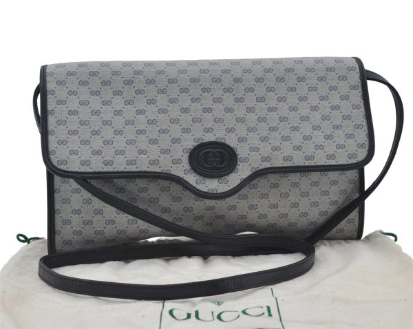 Authentic GUCCI Micro GG PVC Leather Shoulder Cross Body Bag Purse Navy 2903E Hot on Sale