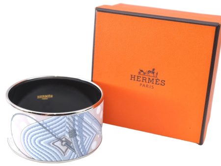 Authentic HERMES Bangle Belt Dots Motif Silver Beige Light Blue Box J1596 For Cheap