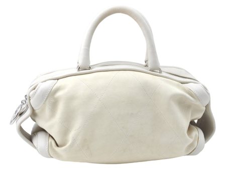 Auth CHANEL Wild Stitch Matelasse Calf Skin Hand Boston Bag Ivory White CC J1585 Discount