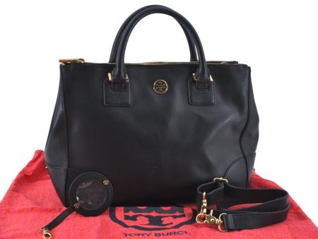 Authentic TORY BURCH Leather 2Way Shoulder Tote Bag Black J1991 Online Sale