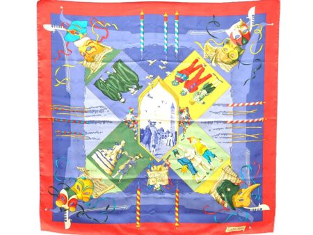 Auth HERMES Carre 90 Scarf  LE CARNAVAL DE VENISE  Silk Blue Red Paper Bag 9243D Online Hot Sale