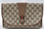 Authentic GUCCI Web Sherry Line Clutch Hand Bag Purse GG PVC Leather Brown J4054 Discount