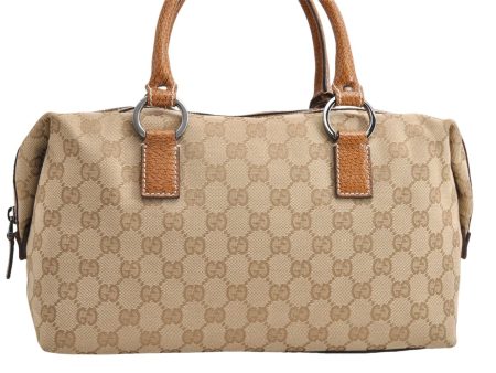 Authentic GUCCI Hand Boston Bag Purse GG Canvas Leather 113009 Beige 6892E Fashion