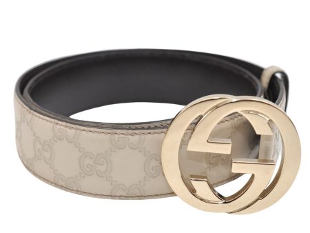 Authentic GUCCI Guccissima Interlocking G Belt Leather 85cm 33.5  Ivory 5386E Online Sale