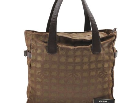 Auth CHANEL New Travel Line Shoulder Tote Bag Nylon Leather Khaki Brown 8671D For Cheap