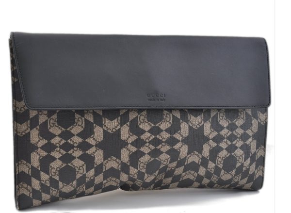 Authentic GUCCI GG Caleido Clutch Hand Bag PVC Leather 406725 Black 2275F on Sale