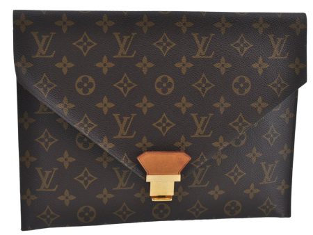 Auth Louis Vuitton Monogram Poche Plate Clutch Document Case Old Model LV J4161 Sale