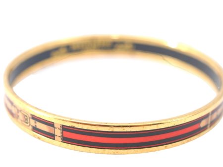 Authentic HERMES Email PM Bangle Belt Motif Gold Red Black J1411 Hot on Sale