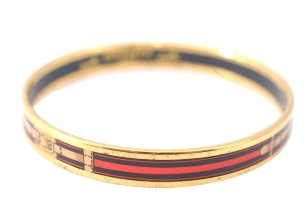 Authentic HERMES Email PM Bangle Belt Motif Gold Red Black J1411 Hot on Sale