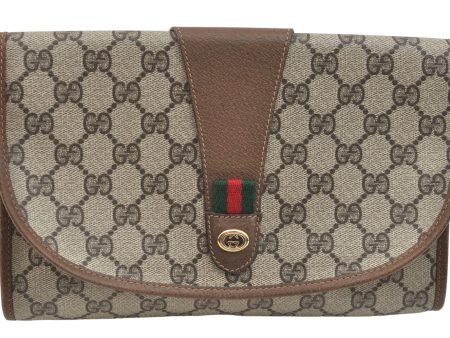 Authentic GUCCI Web Sherry Line Clutch Hand Bag Purse GG PVC Leather Brown J4054 Discount