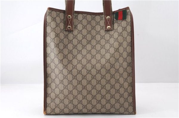 Authentic GUCCI Web Sherry Line Tote Bag GG PVC Leather 211135 Brown 2331F For Discount