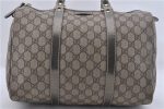 Auth GUCCI Vintage Hand Boston Bag GG PVC Leather 193603 Brown Silver Gray 4890D Online Hot Sale