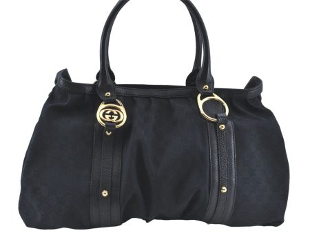 Auth GUCCI Interlocking G Shoulder Tote Bag GG Canvas Leather 223954 Black J1831 For Cheap