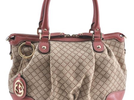 Auth GUCCI Diamante Sukey Shoulder Tote Bag Canvas Leather 247902 Brown J0587 Hot on Sale