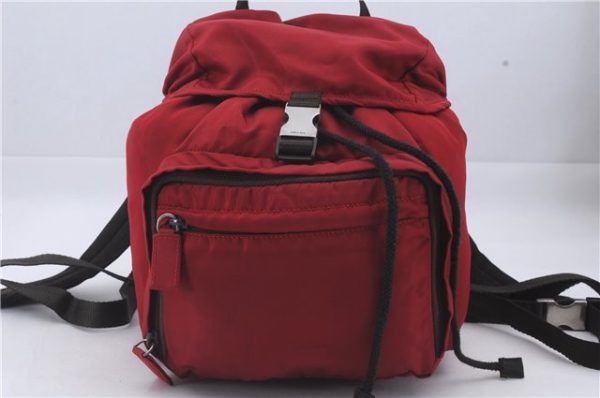 Authentic PRADA Nylon Leather Backpack Red 3710D For Discount