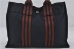 Authentic HERMES Fourre Tout PM Hand Tote Bag Canvas Navy Brown 2908E Sale