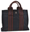 Authentic HERMES Fourre Tout PM Hand Tote Bag Canvas Navy Brown 2919E Sale