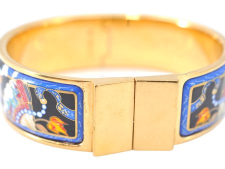 Authentic HERMES Email GM Bangle folding fan Motif Gold Black Blue  J0787 Online Sale