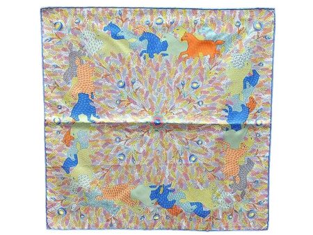 Auth HERMES Petit Carre 40 Scarf Handkerchief Animals Design Silk Blue 0080E Discount